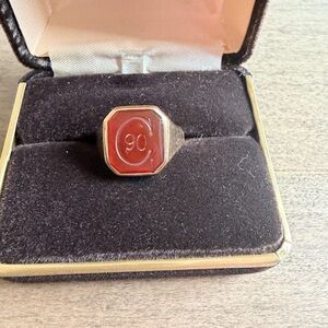 Vintage red carnelian class ring Cornell 1990, 10K gold, size 9.5